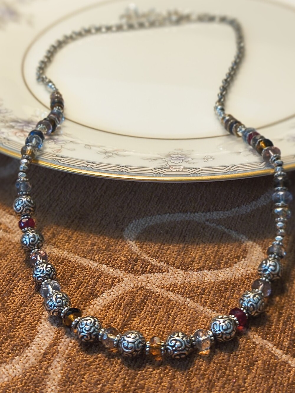 Brighton Red Champagne Crystal Necklace Beaded Silver Plated